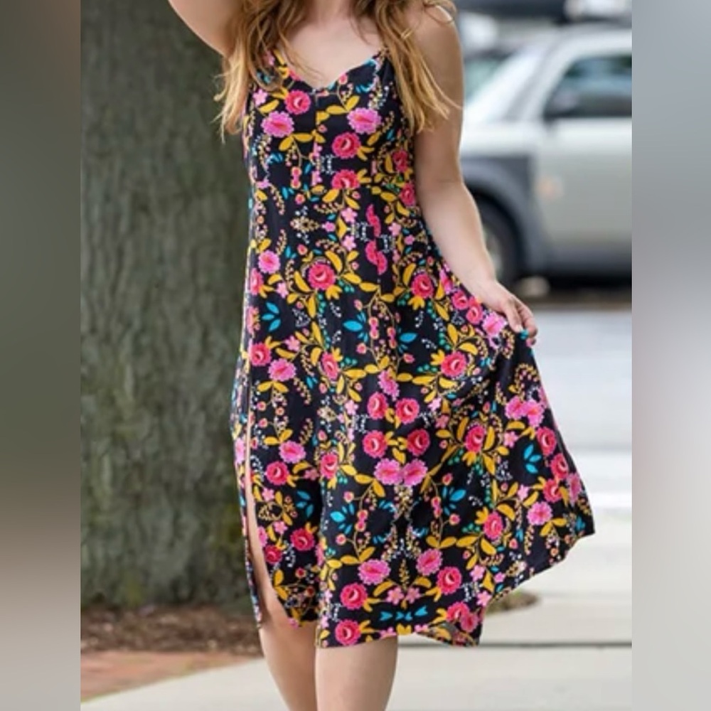 Express Black and Pink Floral Midi Dress